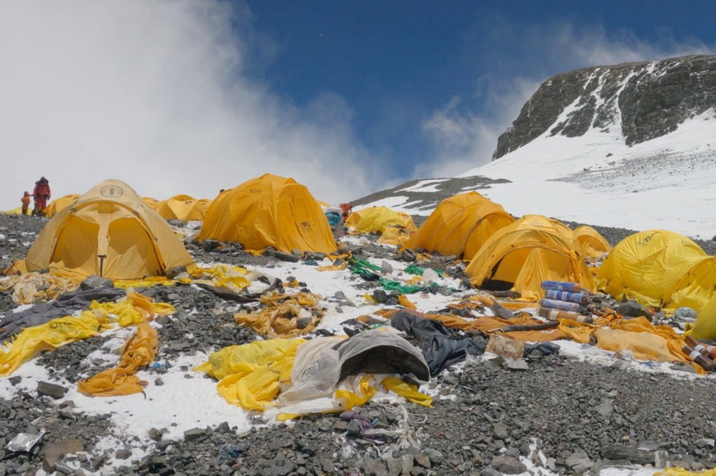 Tents abandoned at a high camp on Everest